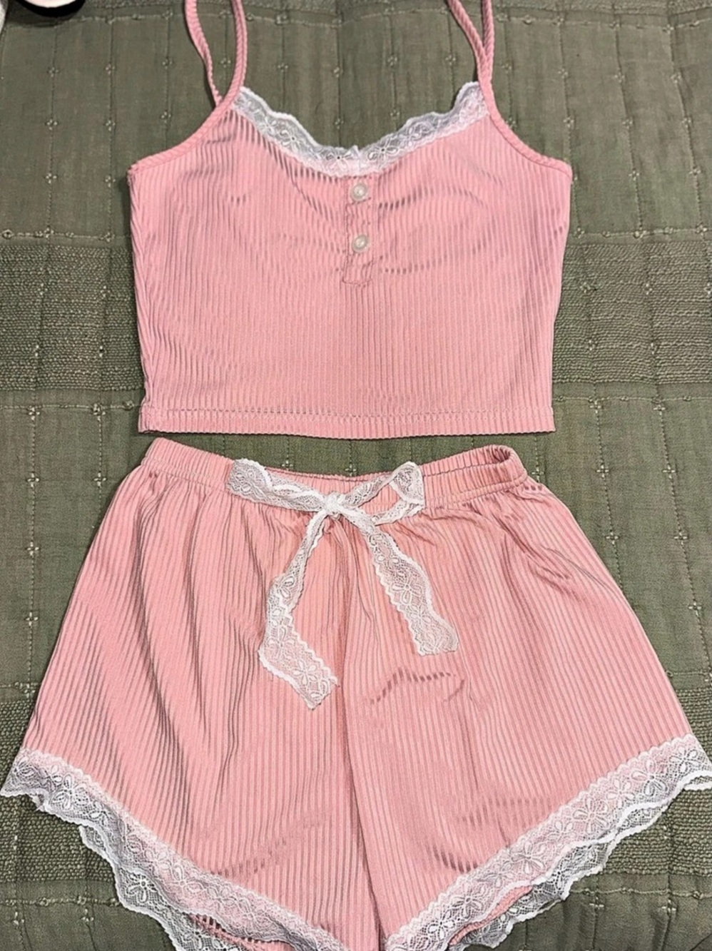 Cotton On Body Pink Lace Trim Pajama Set Size Small Like New